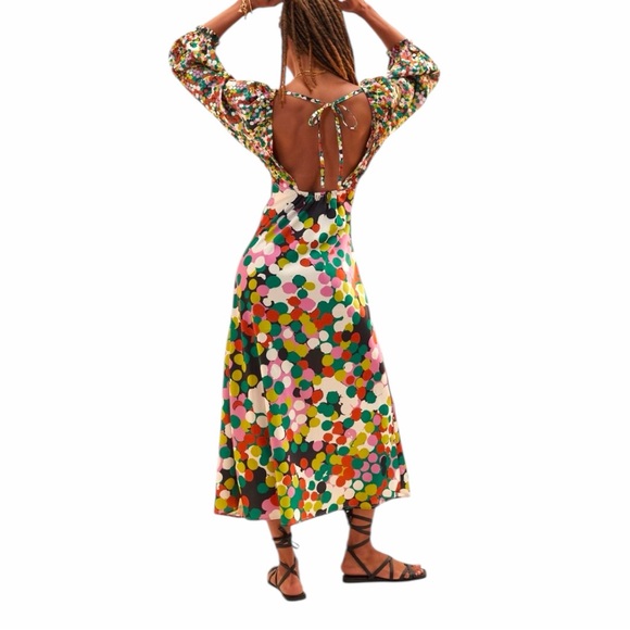 NEW ANTHROPOLOGIE PORRIDGE Polka Dot Big Floral Puff-Sleeved Maxi Dress Size S - Picture 2 of 4